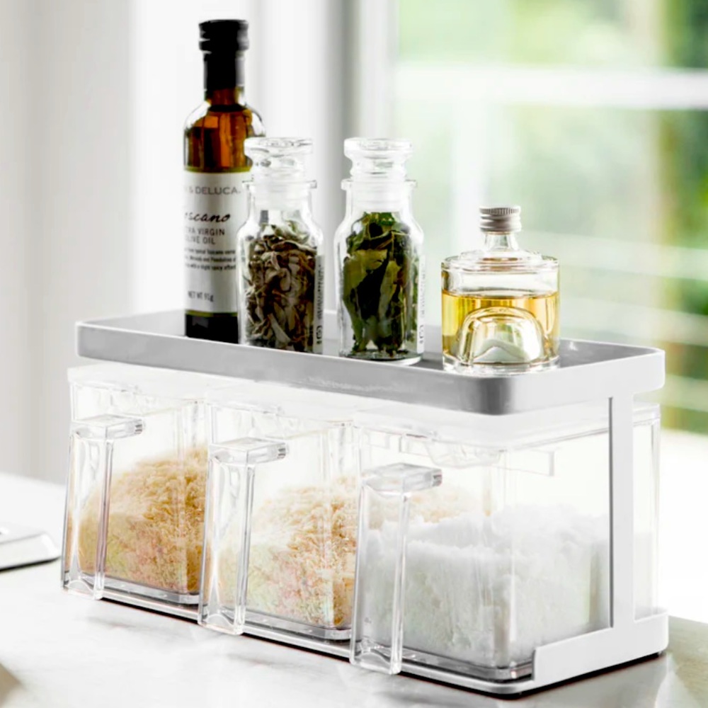 White Kitchen Pantry Organizer Triple by Yamazaki Kitchen Japan